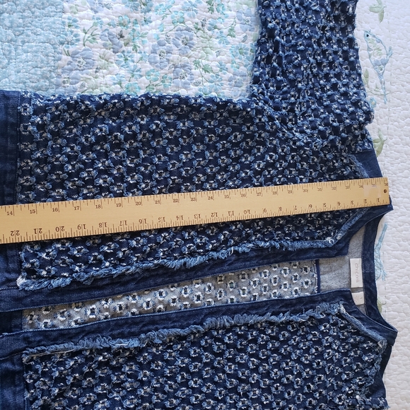 🫖2/$20 Chicos Denim Hole Open Front Jacket ECU - Picture 6 of 8